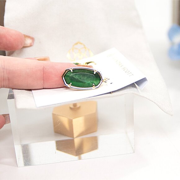 Kendra Scott Dani Gold Bezel Frame Green Tiger's Eye Earrings NWT - Picture 5 of 6